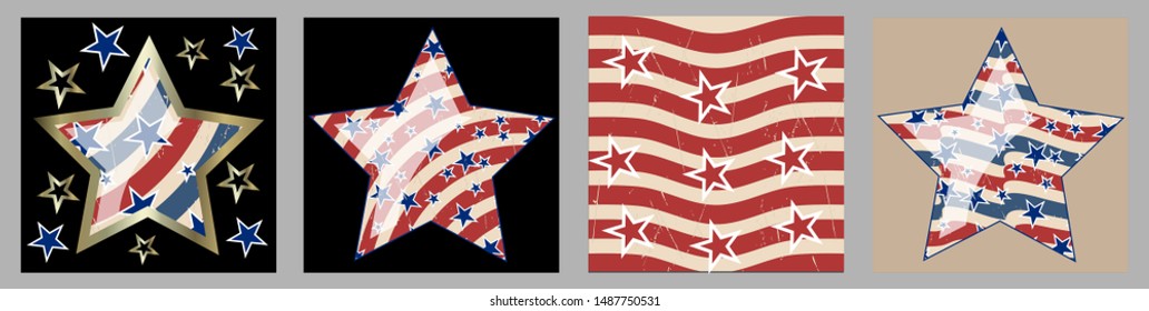 American patriotic stars and stripes pattern in vintage colors. Holiday graphic design. USA Independence Day or Presidents Day star pattern in American flag colors.