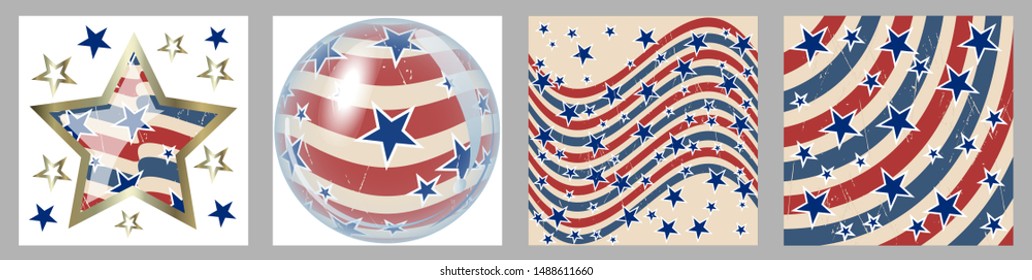 American patriotic stars and stripes pattern in vintage colors. Holiday graphic design. USA Independence Day or Presidents Day star pattern in American flag colors.