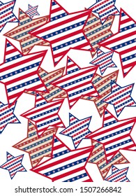 American patriotic stars and stripes pattern. Holiday graphic design. USA Independence Day or Presidents Day star pattern in American flag colors.