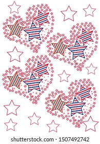 American patriotic stars and stripes pattern. Holiday graphic design. USA Independence Day or Presidents Day star pattern in American flag colors.