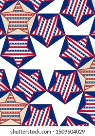 American patriotic stars and stripes pattern. Holiday graphic design. USA Independence Day or Presidents Day star pattern in American flag colors.
