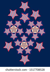 American patriotic stars and stripes pattern. Holiday graphic design. USA Independence Day or Presidents Day star pattern in American flag colors.