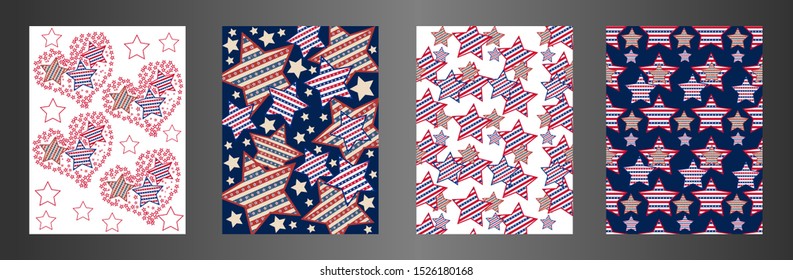 American patriotic stars and stripes pattern. Holiday graphic design. USA Independence Day or Presidents Day star pattern in American flag colors.