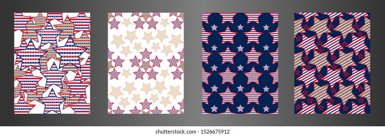 American patriotic stars and stripes pattern. Holiday graphic design. USA Independence Day or Presidents Day star pattern in American flag colors.