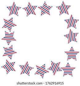 American patriotic stars and stripes pattern in bright red, blue and white. Independence day vector background.