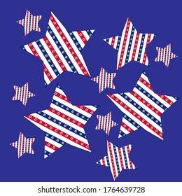 American patriotic stars and stripes pattern in bright red, blue and white. Independence day vector background.