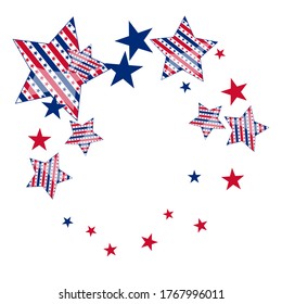 American patriotic stars and stripes pattern in bright red, blue and white. Independence day vector background.