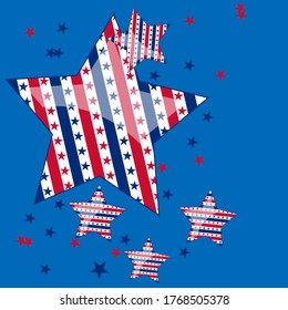 American patriotic stars and stripes pattern in bright red, blue and white. Independence day vector background.
