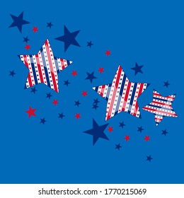 American patriotic stars and stripes pattern in bright red, blue and white. Independence day vector background.
