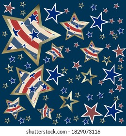 American patriotic stars and stripes pattern in vintage colors. Holiday graphic design. USA Independence Day or Presidents Day star pattern in American flag colors.