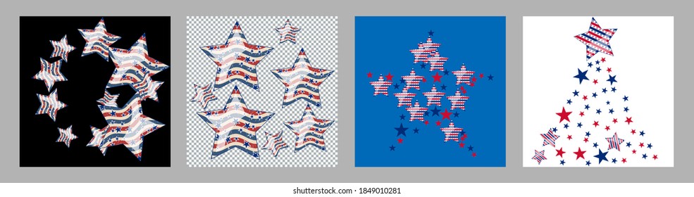 American patriotic stars and stripes pattern in bright red, blue and white. Independence day vector background.