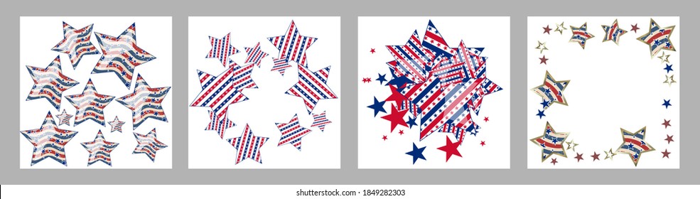 American patriotic stars and stripes pattern in bright red, blue and white. Independence day vector background.