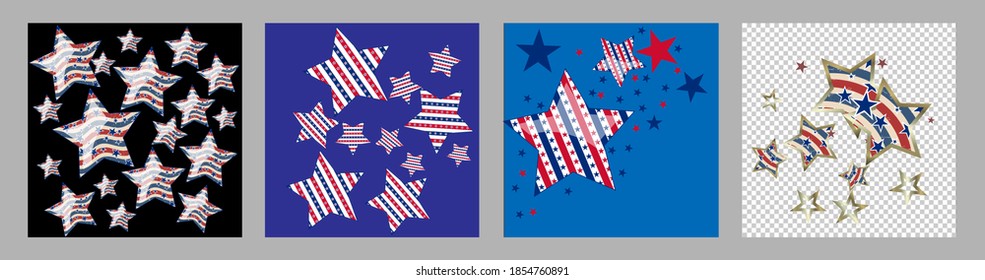 American patriotic stars and stripes pattern in bright red, blue and white. Independence day vector background.
