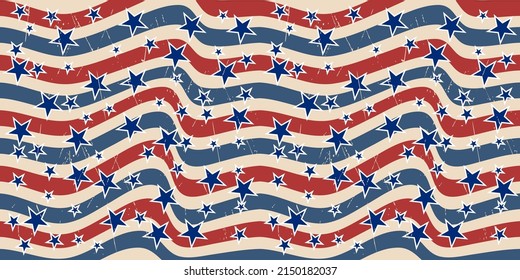 American patriotic stars and stripes pattern in vintage colors. Holiday graphic design. USA Independence Day or Presidents Day star pattern in American flag colors.
