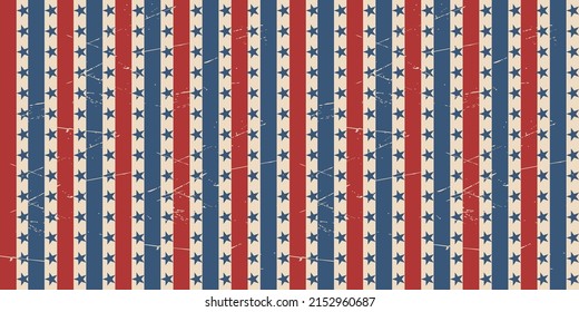 American patriotic stars and stripes pattern in vintage colors. Holiday graphic design. USA Independence Day or Presidents Day star pattern in American flag colors.
