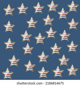 American patriotic stars and stripes pattern in vintage colors. Holiday graphic design. USA Independence Day or Presidents Day star pattern in American flag colors.
