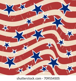 American patriotic stars and stripes pattern in vintage colors.