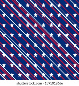 American patriotic stars and stripes seamless pattern in bright red, blue and white. Independence day vector background.