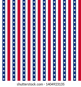 American patriotic stars and stripes seamless pattern in bright red, blue and white. Independence day vector background.