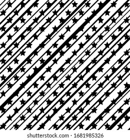 American patriotic stars and stripes seamless pattern in black and white. Independence day vector background.