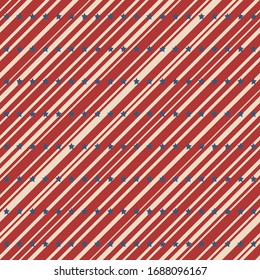 American patriotic stars and stripes seamless pattern in vintage colors. Independence day vector background.