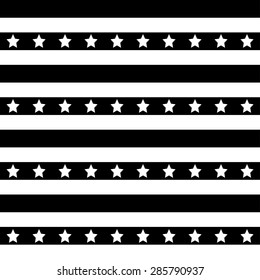 American patriotic stars and stripes seamless pattern in black and white.