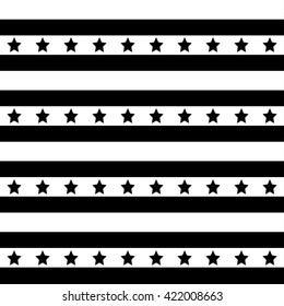 American patriotic stars and stripes seamless pattern in black and white. Independence day vector background.