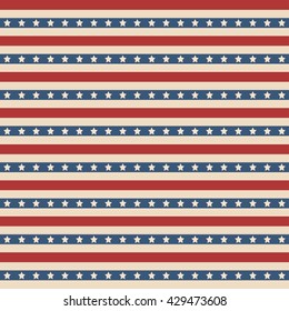 American patriotic stars and stripes seamless pattern in vintage colors. Independence day vector background.