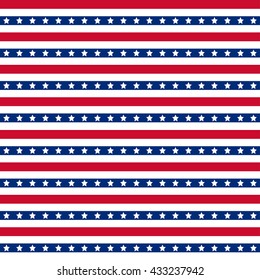 American patriotic stars and stripes seamless pattern in bright red, blue and white. Independence day vector background.