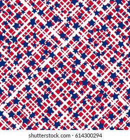 American patriotic stars and stripes seamless pattern in bright red, blue and white. Independence day vector background.