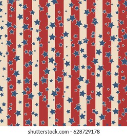 American patriotic stars and stripes seamless pattern in vintage colors. Independence day vector background.