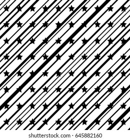 American patriotic stars and stripes seamless pattern in black and white. Independence day vector background.