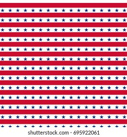 American patriotic stars and stripes seamless pattern in bright red, blue and white. Independence day vector background.