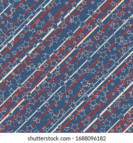 American patriotic stars and stripes textured seamless pattern in vintage colors. Independence day vector background.