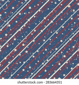 American patriotic stars and stripes textured seamless pattern in vintage colors.
