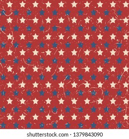 American patriotic stars textured seamless pattern in vintage colors. Independence day vector background.