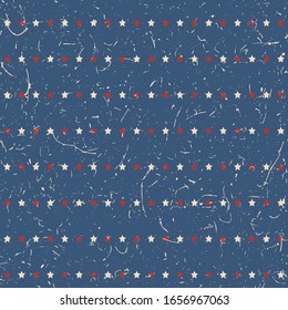 American patriotic stars textured seamless pattern in vintage colors. Independence day vector background.