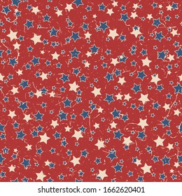 American patriotic stars textured seamless pattern in vintage colors. Independence day vector background.