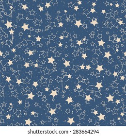 American patriotic stars textured seamless pattern in vintage colors.