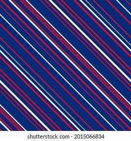 American patriotic stripes seamless pattern in bright red, blue and white. Independence day background.