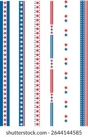 American patriotic vector frames, circles and rectangles in shape, decorated with red, white and blue stars and stripes are perfect for 4th of July designs and American Independence themed graphics.