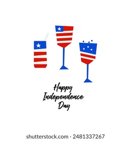 American patriotic wineglass and cocktail shape for 4th of July USA Independence Day  in cutout style  