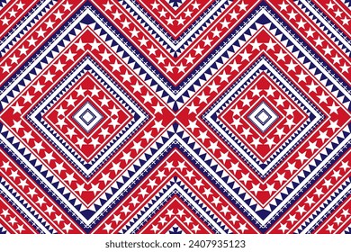 american pattern Geometric stars, squares, triangles arranged together. White, red, blue, seamless continuous pattern design for textiles, prints, carpets, wallpaper, blankets, pillows