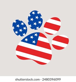 American Paws. For USA Independence Day designs, cards, invitations, fabrics, prints, stickers. Vector Illustration.