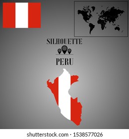American Peru, Lima outline world map silhouette vector illustration, creative design background, national country flag, objects, element, symbols from countries all continents set. 
