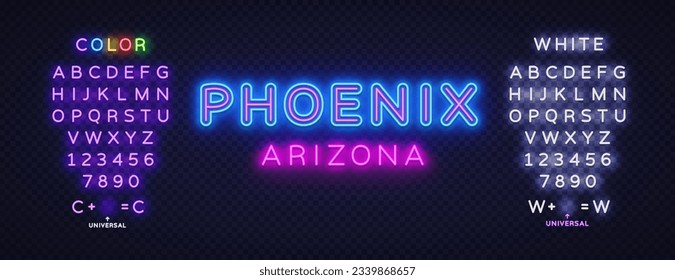 American phoenix city neon. Design element. Editing text neon sign. Vector graphic illustration