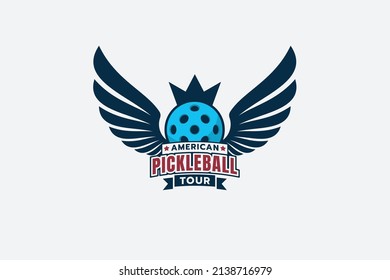 American pickleball tour logo with a combination of a ball, wings and and crown.