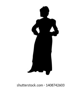 The American  pilgrim woman silhouette, black vector illustration Isolated on white background.