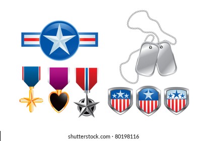 American Pins, Military Medals, And Dog Tags