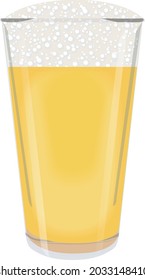 American pint with light beer for banners, flyers, posters, cards. Lager with foam. International Beer Day. Beer day. Alcoholic drinks. October fest. Vector illustration isolated on white background